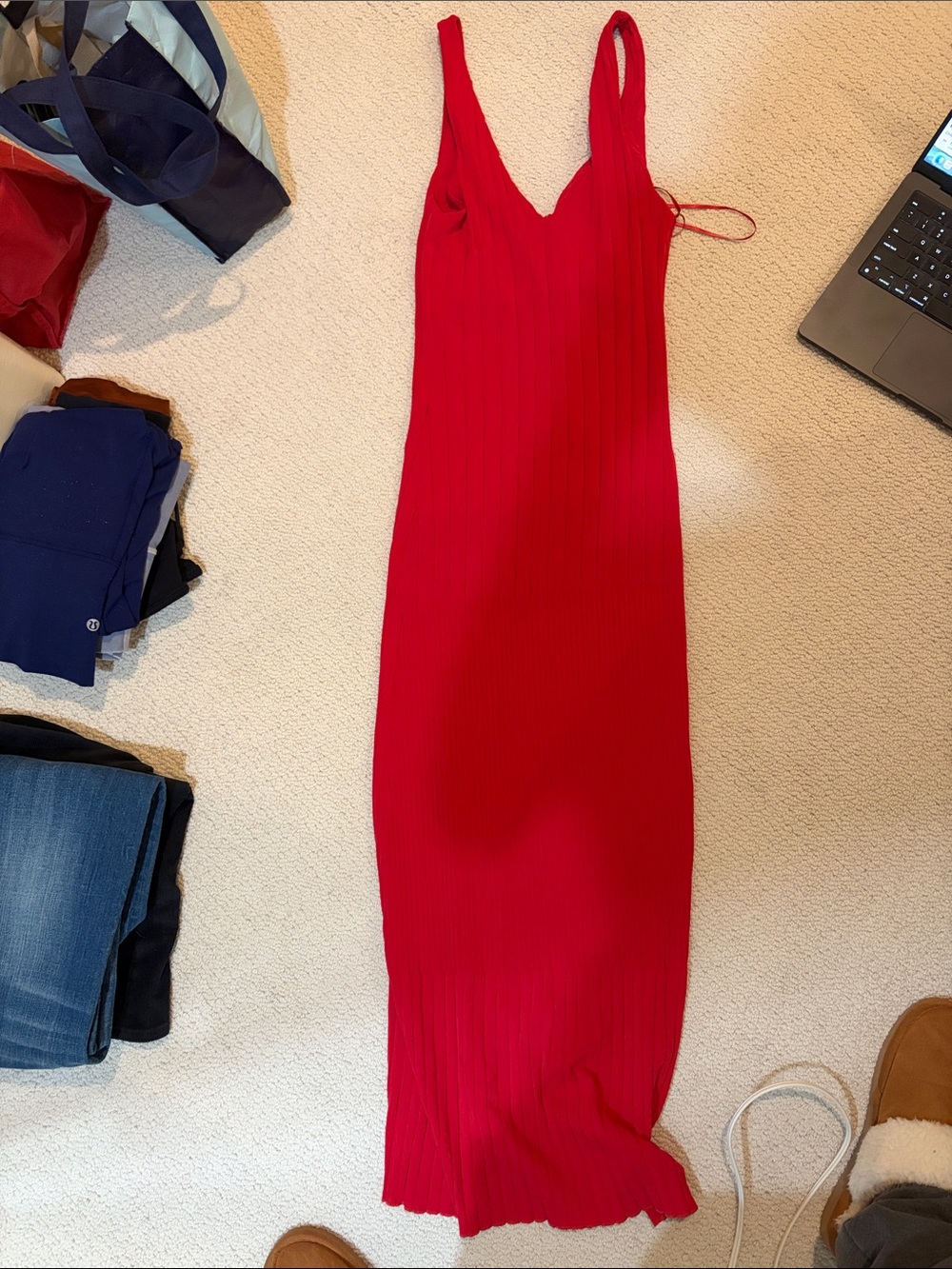Zara Red V-Neck Ribbed Maxi Dress